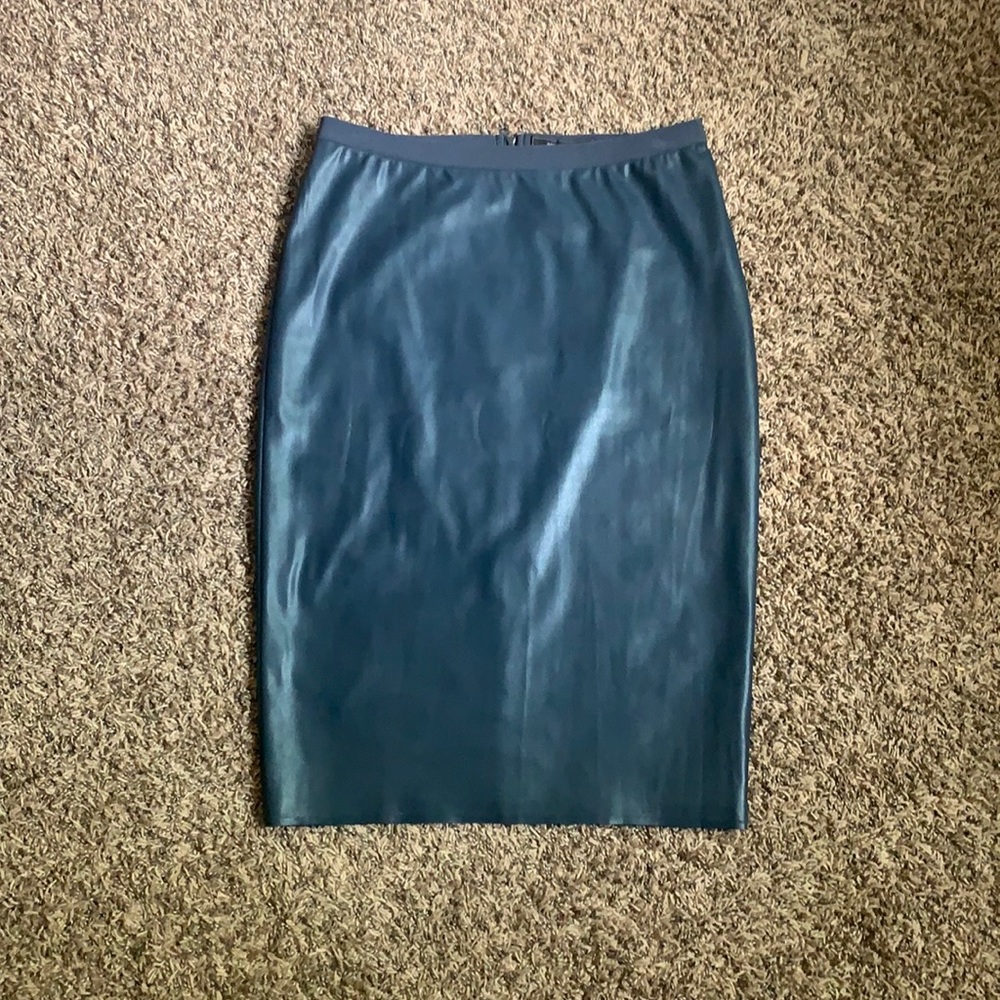 BCBG Blue Faux Leather High Waisted Pencil Skirt